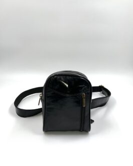 Мъжка чанта за през гърди от естествена кожа в черно 04311