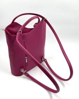 Дамска чанта- раница от естествена кожа в цвят фуксия