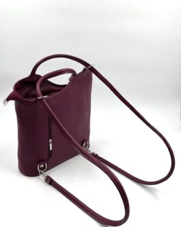 Дамска чанта- раница от естествена кожа в цвят вишна