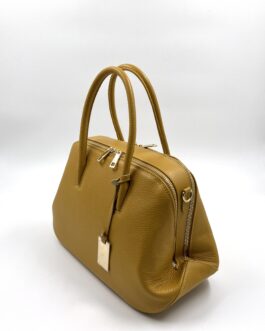 Дамска чанта от естествена кожа в цвят горчица 105