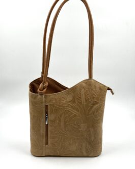 Дамска чанта-раница от естествена кожа в цвят тиква 2