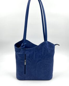 Дамска чанта- раница от естествена кожа в цвят турско синьо