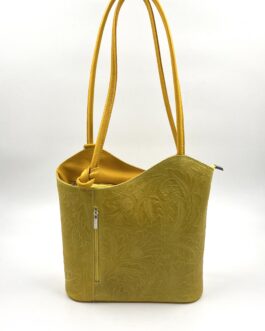 Дамска чанта- раница от естествена кожа в жълто 2