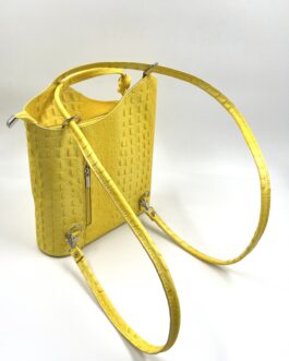 Дамска чанта- раница от естествена кожа в лимоново жълт цвят