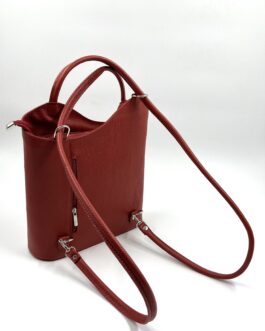 Дамска чанта- раница от естествена кожа в червено 4