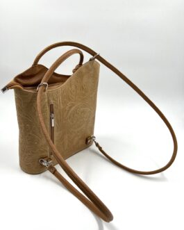 Дамска чанта-раница от естествена кожа в цвят тиква 2