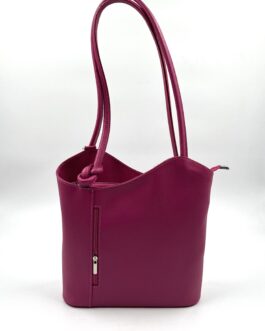 Дамска чанта- раница от естествена кожа в цвят фуксия