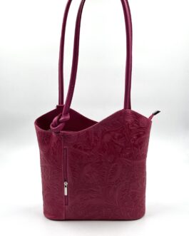 Дамска чанта- раница от естествена кожа в цвят фуксия 2