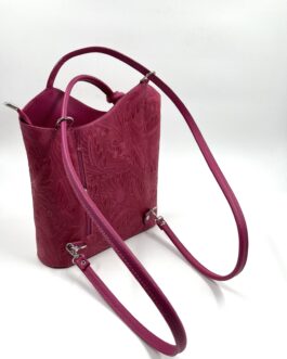 Дамска чанта- раница от естествена кожа в цвят фуксия 2