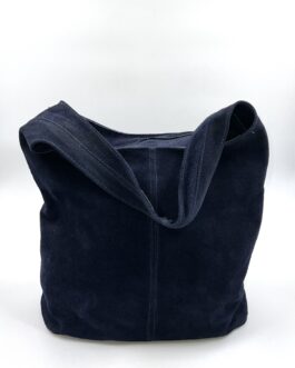 Дамска торба от естествен велур в тъмносин цвят