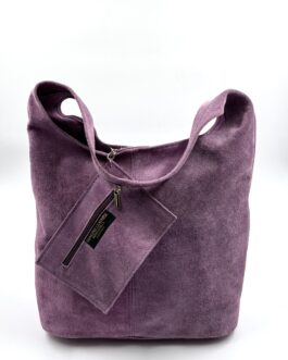 Дамска торба от естествен велур в лилаво