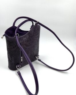 Дамска чанта- раница от естествена кожа в лилаво 2
