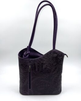 Дамска чанта- раница от естествена кожа в лилаво 2