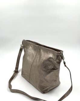 Дамска чанта през рамо от естествена кожа в цвят старо злато 216