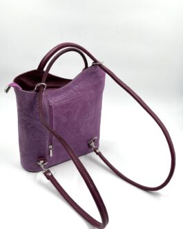 Дамска чанта- раница от естествена кожа в цвят вишна 2