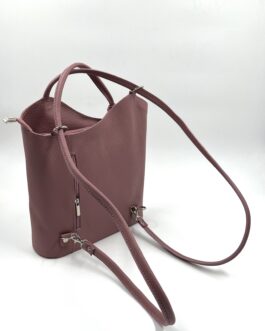 Дамска чанта- раница от естествена кожа в цвят пепел от рози