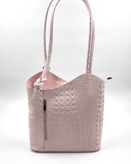 Дамска чанта- раница от естествена кожа в светло розово