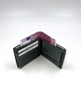 Луксозен мъжки портфейл от естествена кожа в сиво черен цвят 2