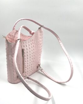 Дамска чанта- раница от естествена кожа в светло розово