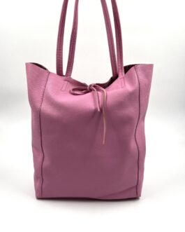 Дамска чанта тип торба от естествена кожа в розово