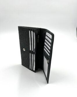 Луксозен дамски портфейл от естествена кожа в сиво черен цвят 341