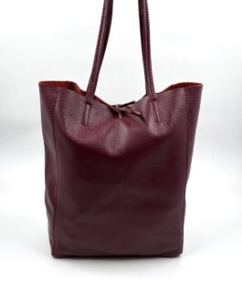 Дамска чанта тип торба от естествена кожа в бордо