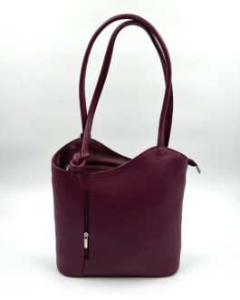 Дамска чанта- раница от естествена кожа в цвят вишна