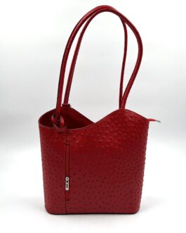 Дамска чанта- раница от естествена кожа в червено 3