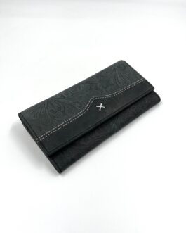 Луксозен дамски портфейл от естествена кожа в сиво черен цвят 341