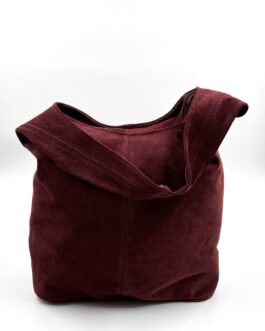 Дамска торба от естествен велур в бордо