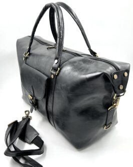 Пътна винтидж чанта от естествена кожа в черно