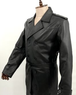 Мъжки шлифер от естествена кожа в черен цвят+ Макси размер