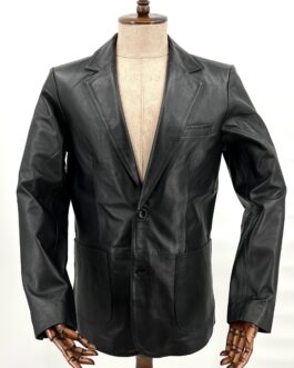 Мъжко стилно сако от естествена кожа в черен цвят+ Макси размери