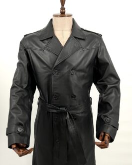 Мъжки шлифер от естествена кожа в черен цвят+ Макси размер
