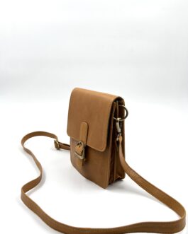 Компактна мъжка чанта от естествена кожа в кафяво 0439