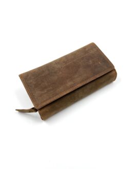 Голям дамски портфейл от естествена Хънтър кожа в кафяво