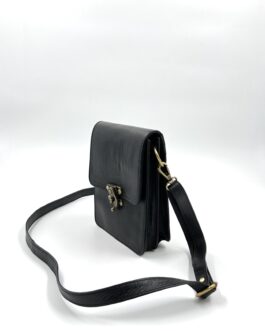Компактна мъжка чанта от естествена кожа в черно 0444