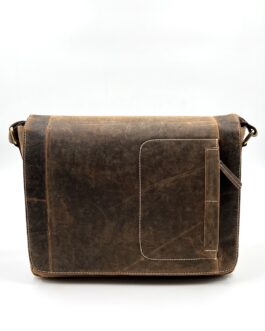Голяма унисекс чанта от естествена Хънтър кожа в кафяво 2