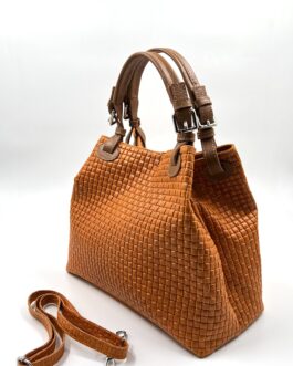 Дамска чанта от естествена кожа в оранжево 0195