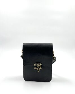 Компактна мъжка чанта от естествена кожа в черно 0444