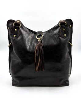 Голяма дамска чанта от естествена кожа в тъмнокафяво 4470