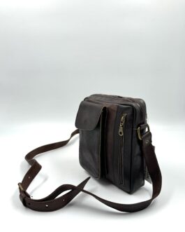 Мъжка чанта през рамо от естествена кожа в тъмнокафяво 00195