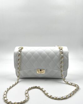 Луксозна дамска чанта от естествена кожа в бяло 01960