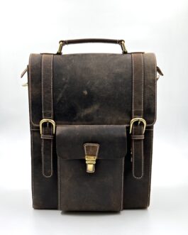 Голяма чанта- раница от естествена Хънтър кожа в кафяво