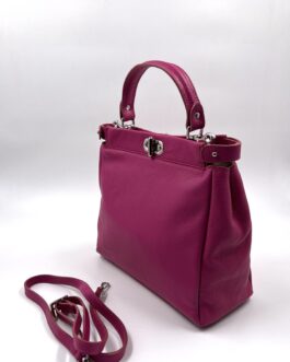 Дамска чанта от естествена кожа в цвят фуксия 0111