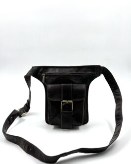 Унисекс чанта за кръст от естествена кожа в тъмнокафяво