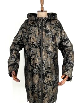 Бутиково дамско палто от естествена кожа с флорален принт