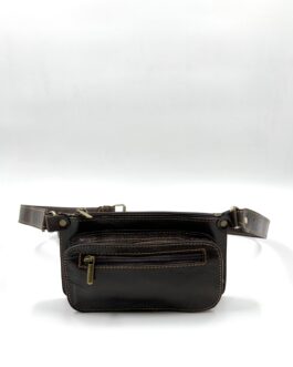 Мъжка чанта за кръст от естествена кожа в тъмнокафяво 0448
