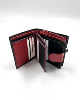 Дамски портфейл от естествена кожа в черно и червено 0085