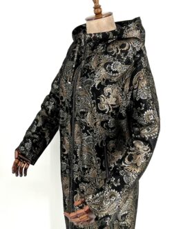 Бутиково дамско палто от естествена кожа с флорален принт